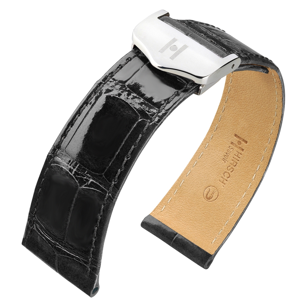 Horlogeband voor Cartier Tank met Vouwsluiting - Hirsch Savoir Louisiana Alligator Glanzend Zwart