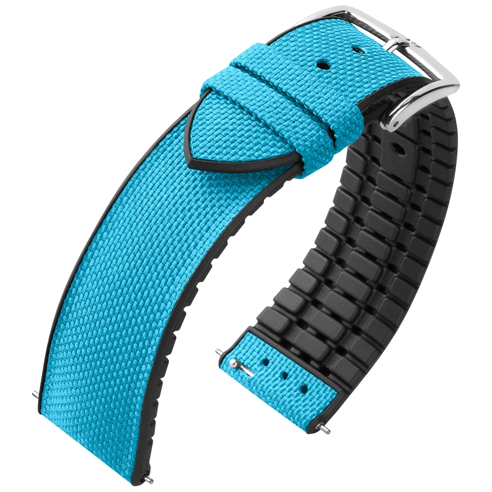 Hirsch Arne Performance Recycled Horlogeband Turquoise PET / Zwart Rubber