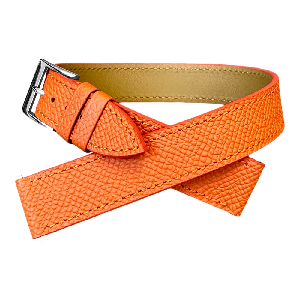 LIC Double Tour Type Hermes Wikkel Horlogeband Epsom Kalfsleer Oranje